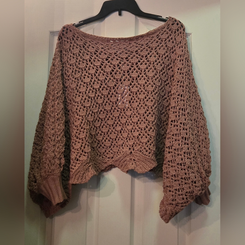 Jessica Simpson Off-the-Shoulder Crochet Sweater - Brown
